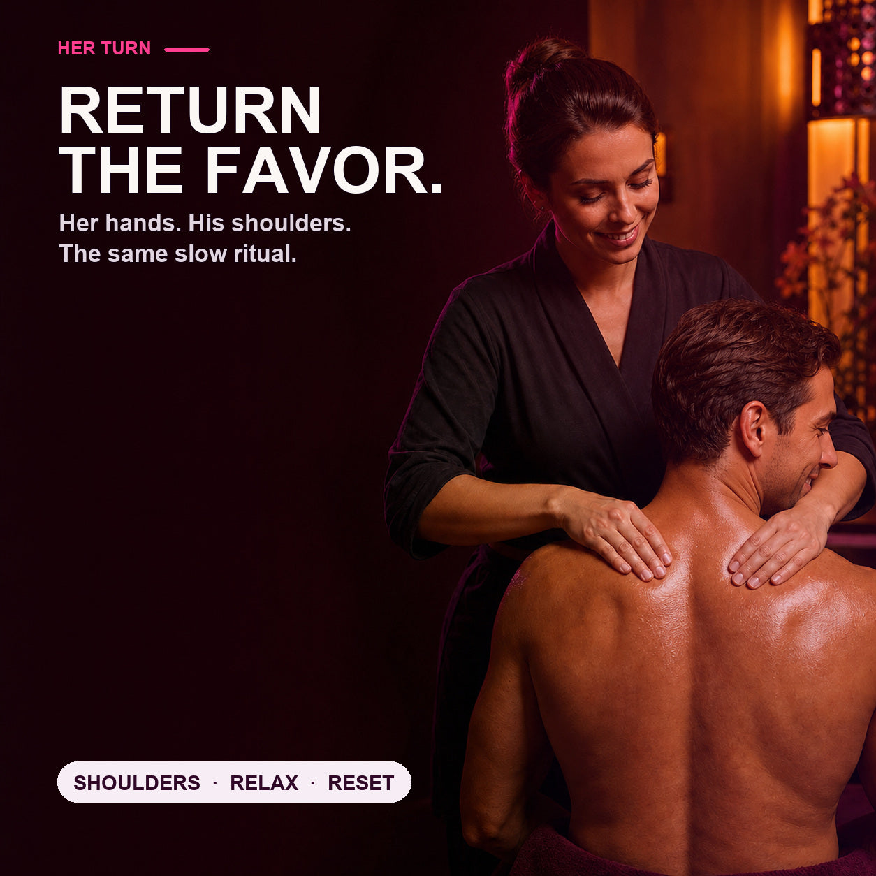 Woman giving man a relaxing shoulder massage